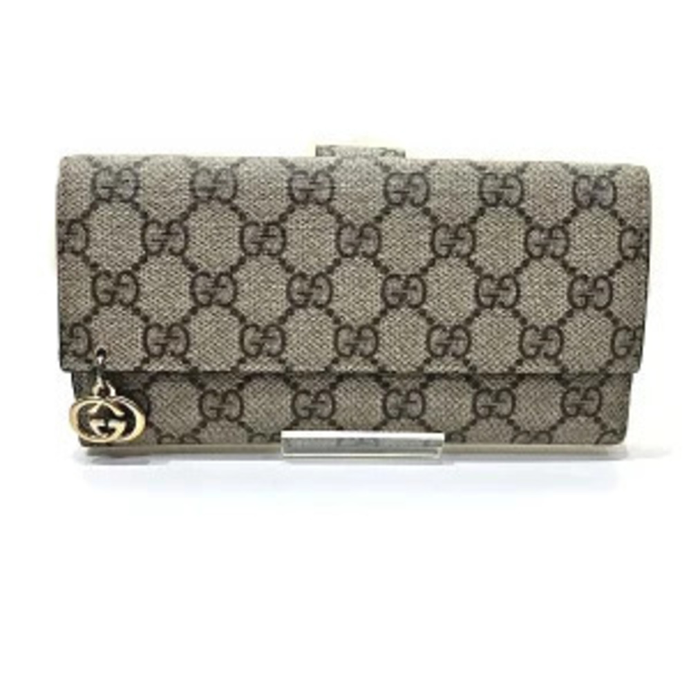 Gucci GG Supreme Charm Attached Double Snap Closure Long Wallet Tri fold